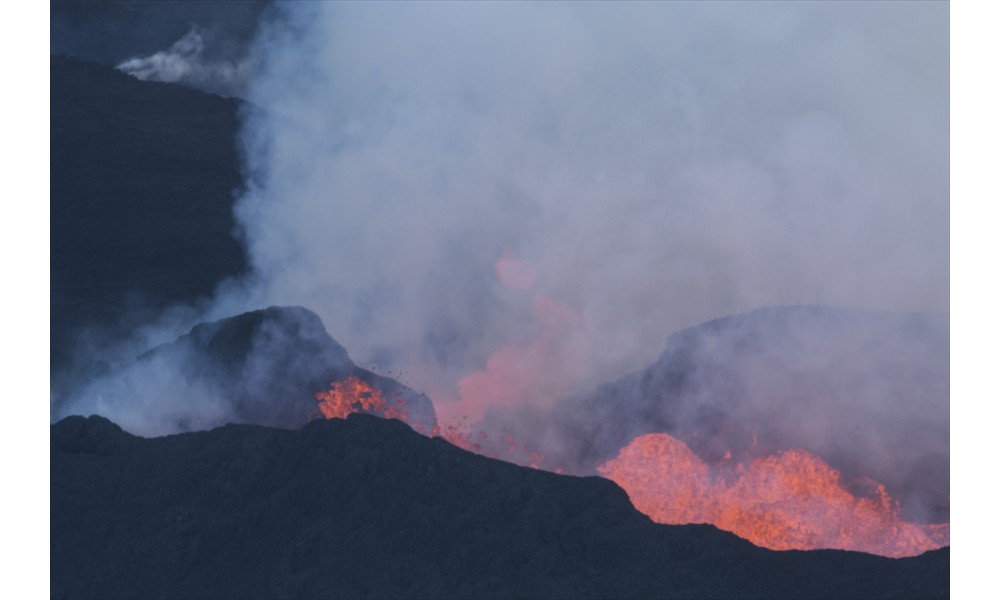 river of lava and smoke